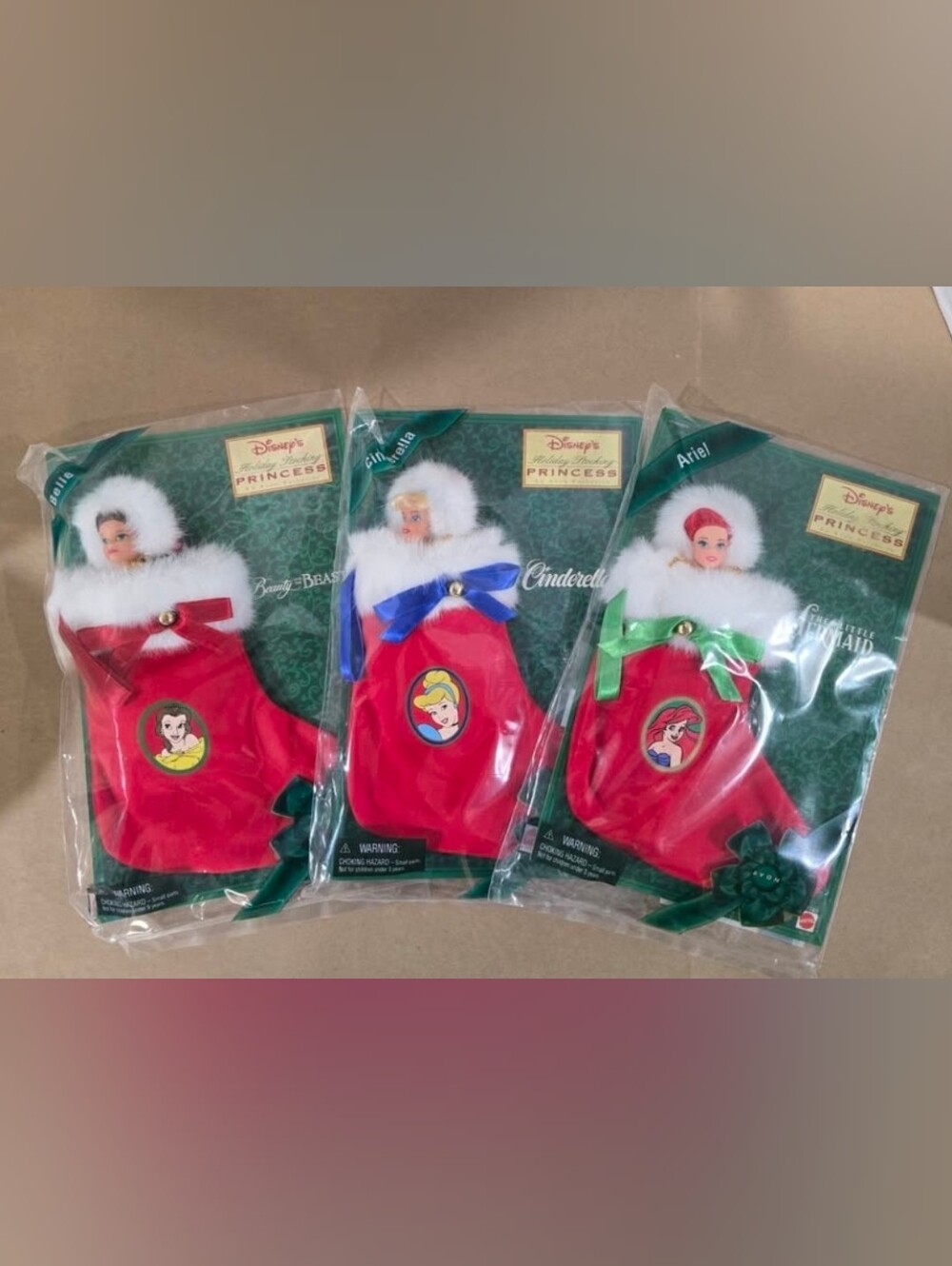 1997 DISNEY'S HOLIDAY STOCKING PRINCESS BUNDLE- Ariel, Belle, Cinderella